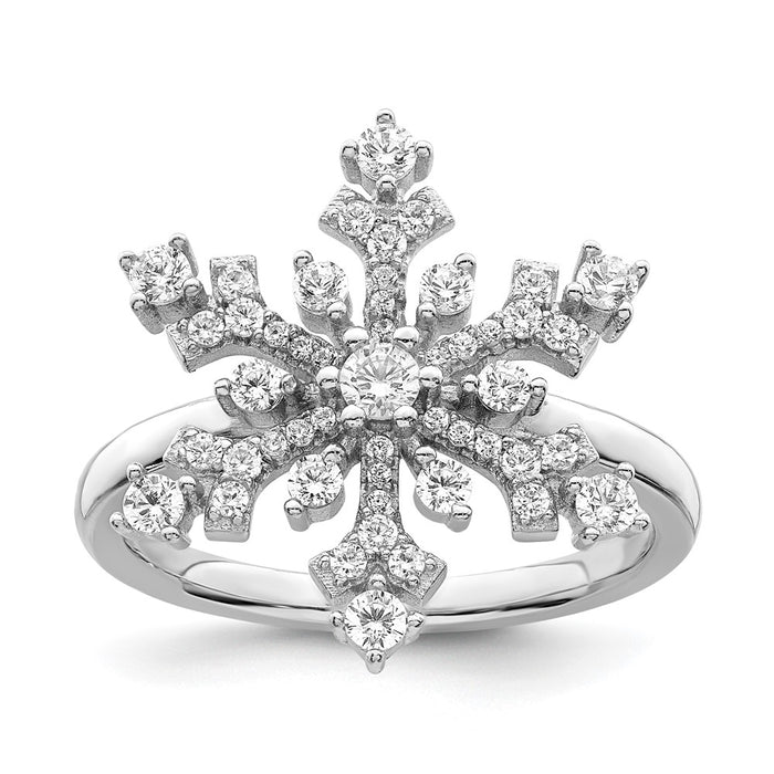 High-Quality Rhodium-Plated Sterling Silver CZ Snowflake Ring - Stylish Design-1
