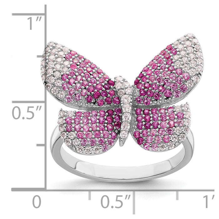 Shop Stylish Polished Pink CZ Butterfly Ring in Rhodium-Plated Silver-3