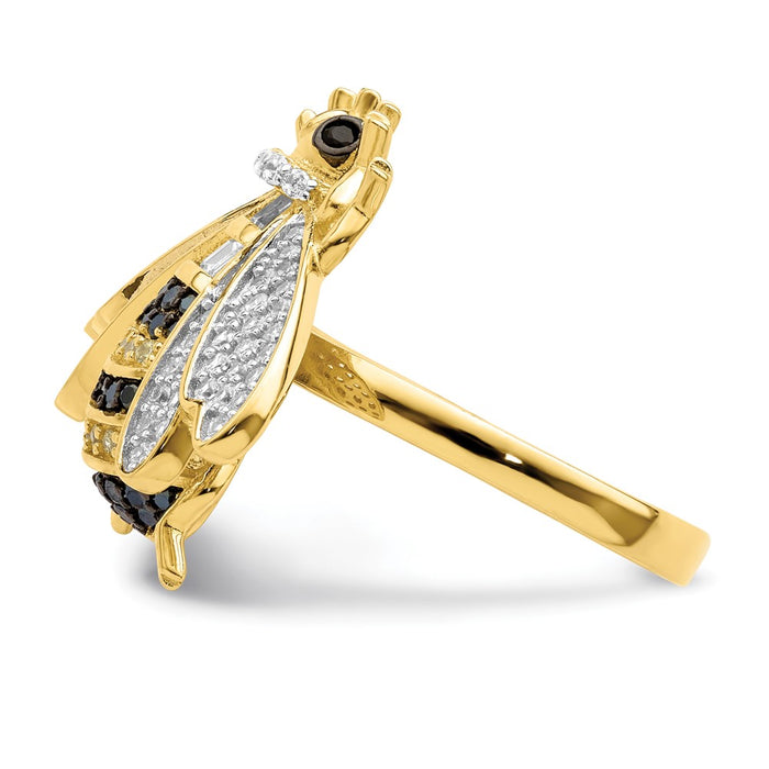 Buy Stylish Sterling Silver Bumblebee Ring | .85mm Rhodium-Plated CZ Design-4