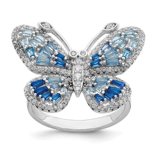 Shop Stylish Rhodium-Plated Sterling Silver Butterfly Ring - 14K Luxury CZ Accents