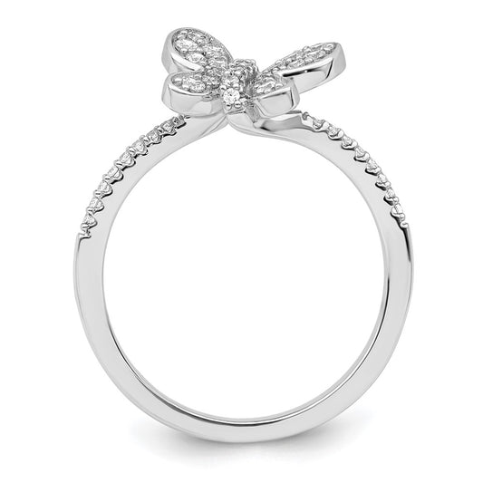 Shop Stylish Rhodium-Plated Sterling Silver CZ Butterfly Ring - Affordable Elegance