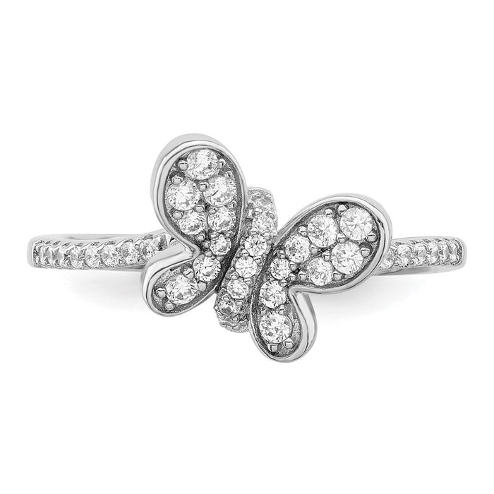 Shop Stylish Rhodium-Plated Sterling Silver CZ Butterfly Ring - Affordable Luxury-4