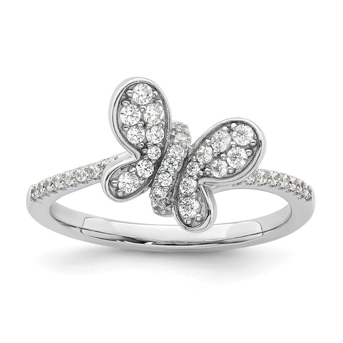 Shop Stylish Rhodium-Plated Sterling Silver CZ Butterfly Ring - Affordable Elegance-1