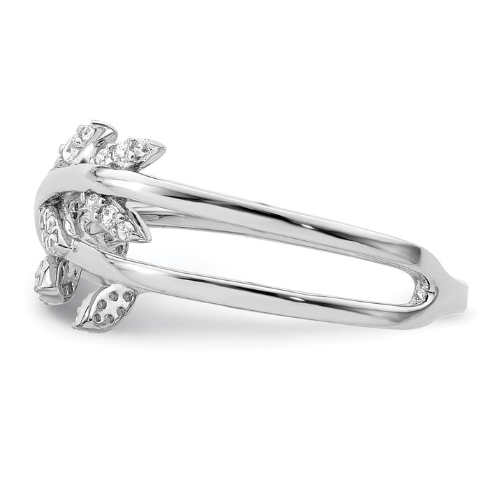 Exclusive Rhodium-Plated Sterling Silver CZ Leaf Ring - Stylish & Affordable!-3