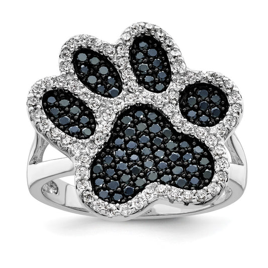 Buy Exclusive Rhodium-Plated Sterling Silver CZ Paw Print Ring - Stylish & Affordable