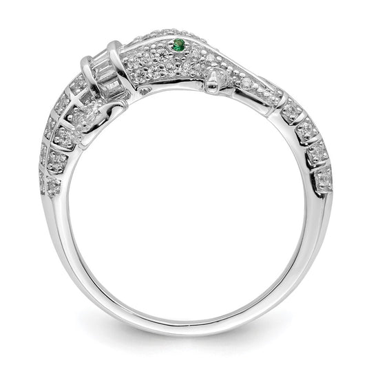 Exclusive Polished CZ Alligator Ring in Rhodium-Plated Sterling Silver