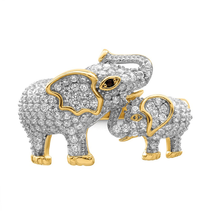Exclusive Rhodium-Plated Sterling Silver Elephant Ring for Mom & Baby - Stylish CZ Design-4