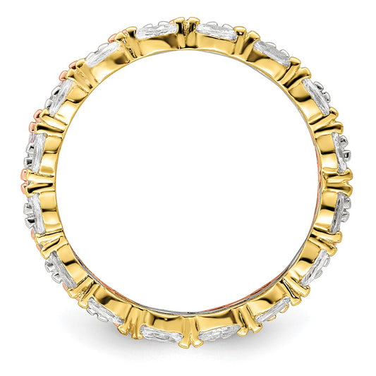 Buy Stylish Sterling Silver Marquise CZ Eternity Ring Set - Rose & Gold Accents