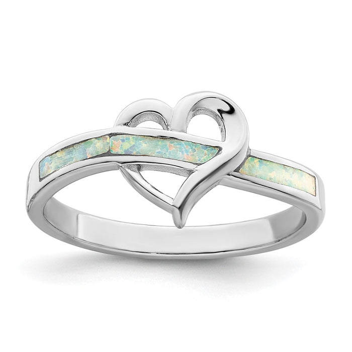 Shop Exclusive Rhodium-Plated Sterling Silver Heart Ring with White Opal Inlay-1