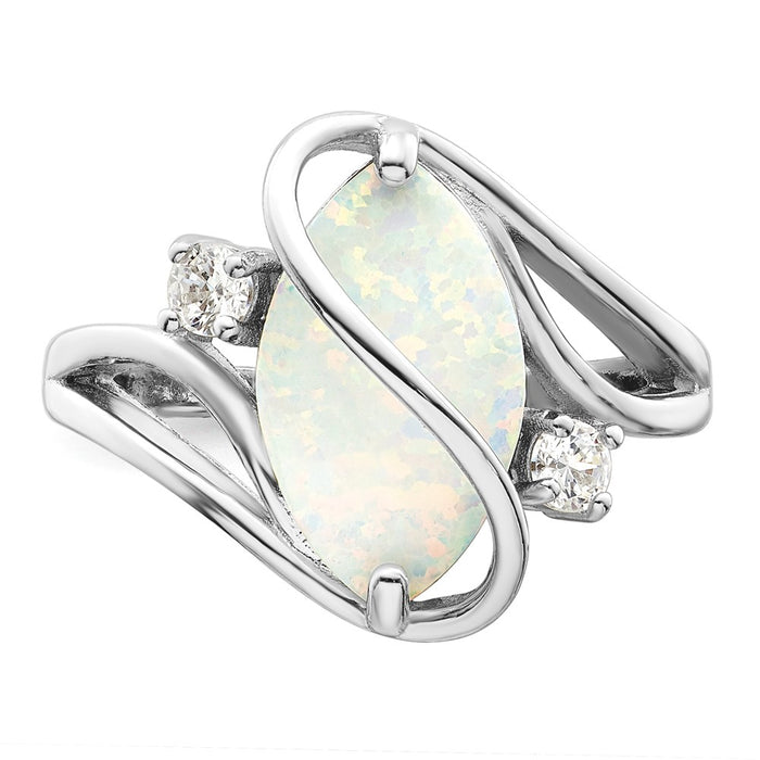 Shop Stylish Rhodium-Plated Sterling Silver Twist Ring with Opal & CZ Accents-4