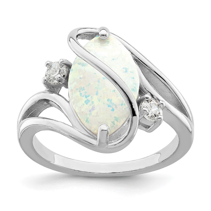 Shop Stylish Rhodium-Plated Sterling Silver Twist Ring with Opal & CZ Accents-1