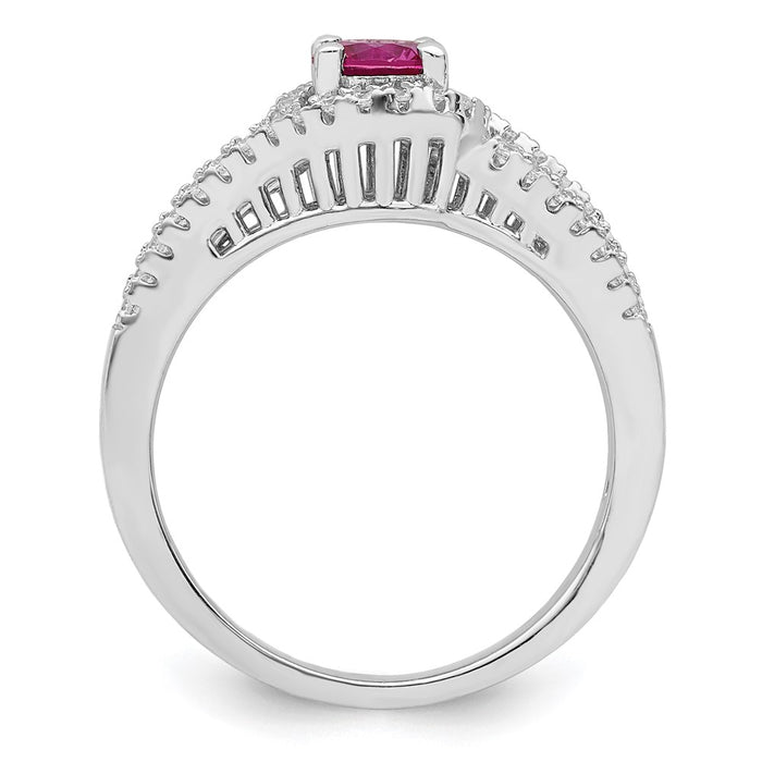 Buy Stylish Rhodium-Plated Sterling Silver Ring with Created Red Corundum, CZ Accents-2