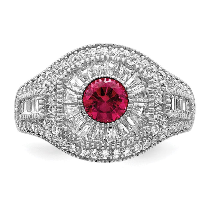 Shop Stylish Rhodium-Plated Sterling Silver Ring with Red & White CZ Stones-5