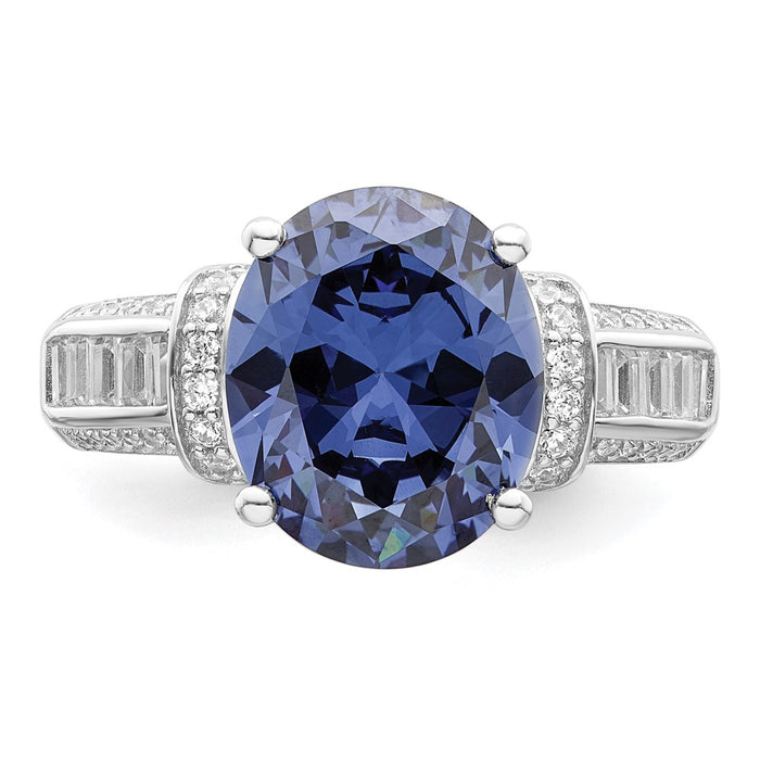 Shop Stylish Rhodium-Plated Sterling Silver Ring with Blue & White CZ - Affordable Elegance-4