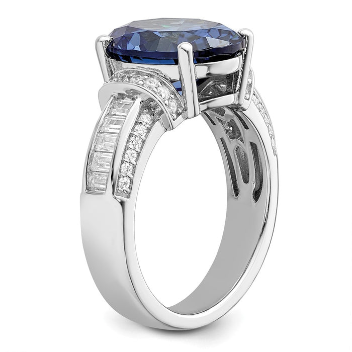 Buy Stylish Rhodium-Plated Sterling Silver Ring with Blue & White CZ, 14K Value-6