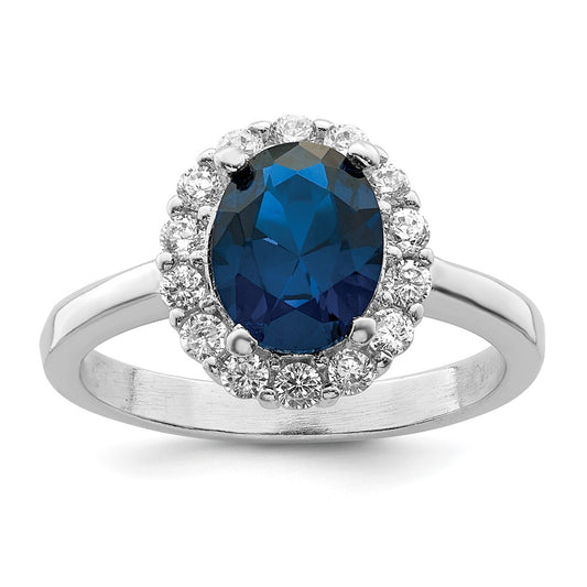 Exclusive Rhodium-Plated Sterling Silver Ring | Stylish Blue & Clear CZ Accents