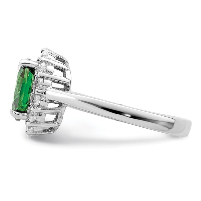 Exclusive Rhodium-Plated Sterling Silver Ring with Green & Clear CZ - Stylish Value-4