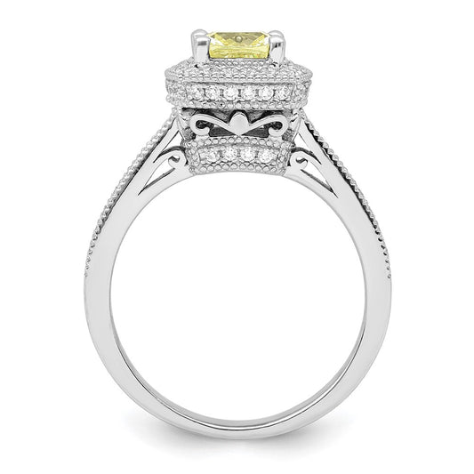 Exclusive Rhodium-Plated Sterling Silver Ring with White & Yellow CZ - Stylish Value