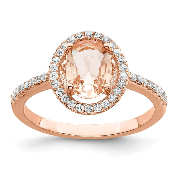 Shop Stylish Rose Gold-Tone Sterling Silver Oval Ring with CZ Stones-1