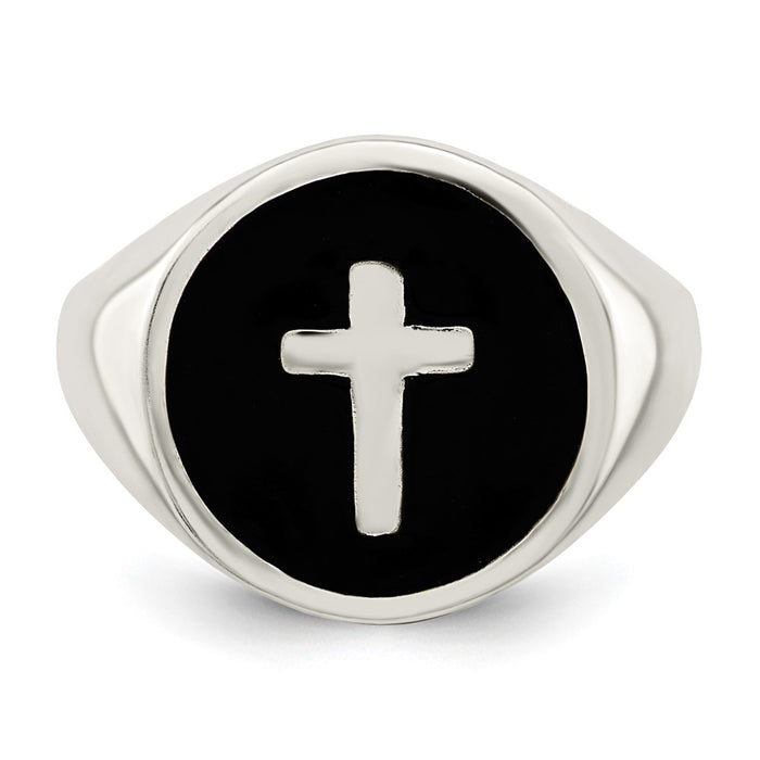 Shop Stylish Rhodium-Plated Sterling Silver Enamel Cross Ring - Affordable Elegance-4