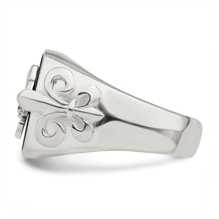 Buy Stylish Sterling Silver Fleur de Lis Ring with .03 Carat Ruby and Agate-3