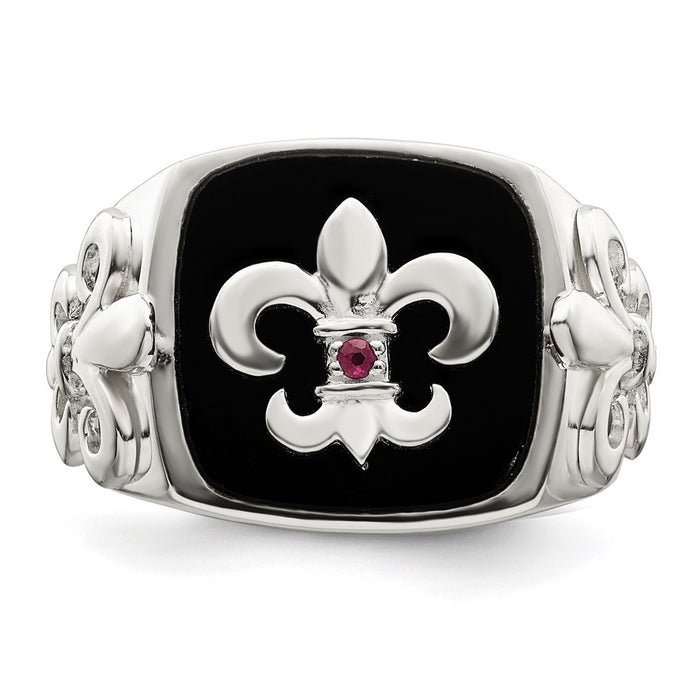 Buy Stylish Sterling Silver Fleur de Lis Ring with .03 Carat Ruby and Agate-4