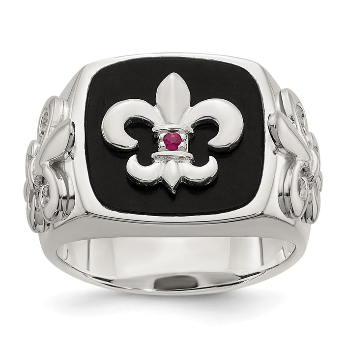 Buy Stylish Sterling Silver Fleur de Lis Ring with .03 Carat Ruby and Agate-1