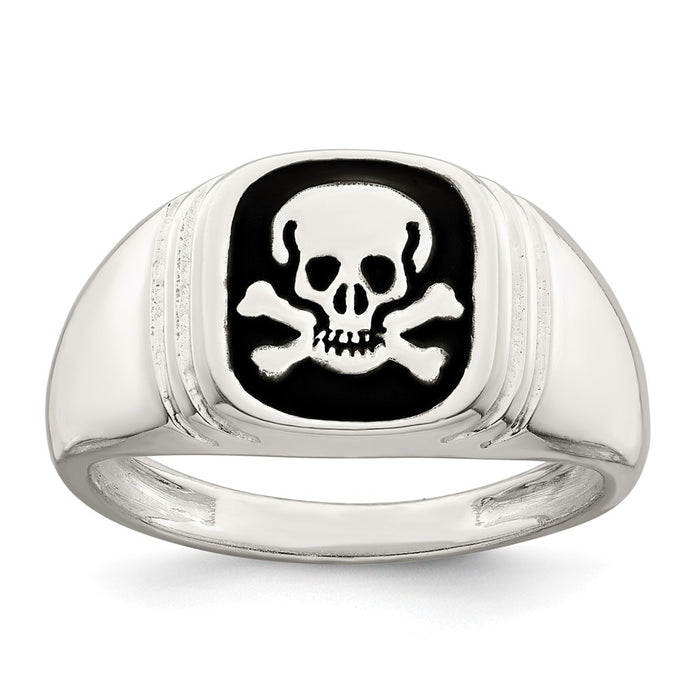 Exclusive Men's Sterling Silver Skull & Crossbones Ring - Stylish Black Enamel-1