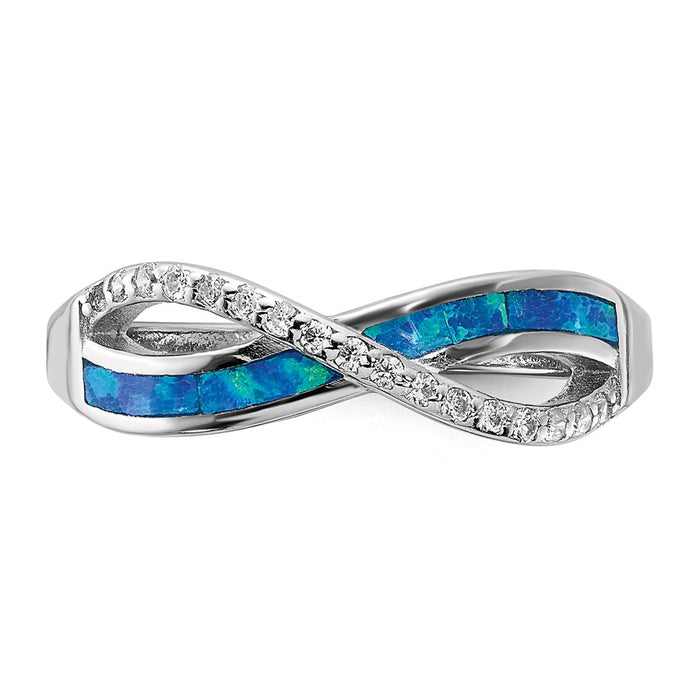 Shop Stylish Sterling Silver Infinity Ring with CZ & Blue Opal Inlay - Affordable Luxury-4