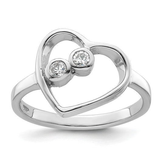 Buy Stylish Rhodium-Plated Sterling Silver Open Heart Ring with CZ - Affordable Elegance!