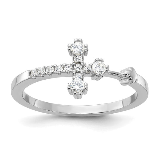 High-Quality Platinum-Plated Sterling Silver CZ Cross Ring | Stylish Value