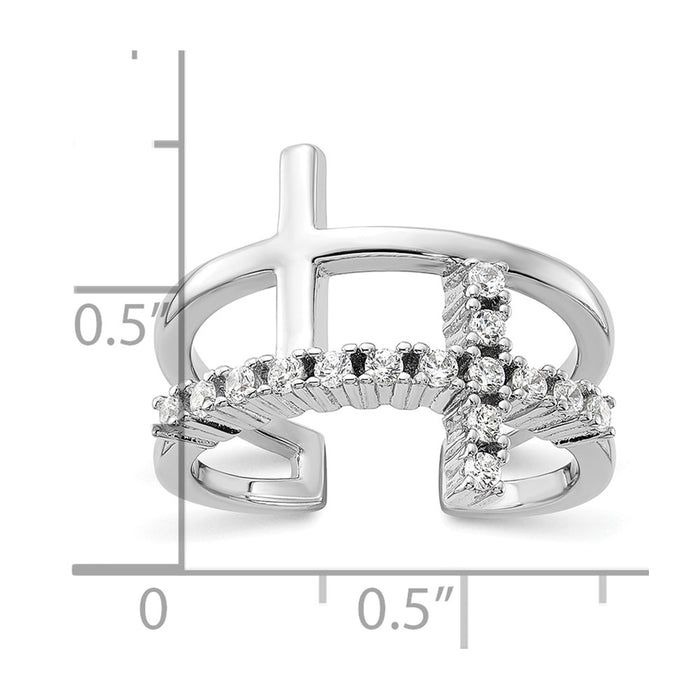 Shop Stylish Rhodium-Plated Sterling Silver Double Cross CZ Ring - 2.5g-5