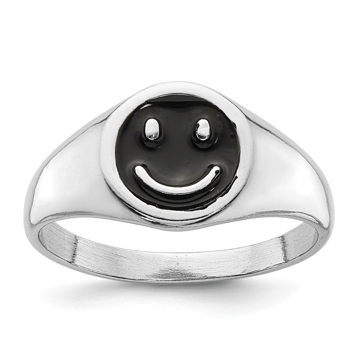 Exclusive Rhodium-Plated Sterling Silver Smiley Face Ring - Stylish Design-1
