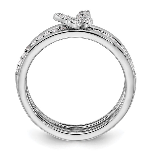 Shop Exclusive Sterling Silver CZ Butterfly Ring Set - Stylish 3-Piece Bands