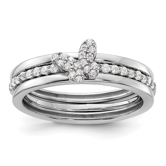 Shop Exclusive Sterling Silver CZ Butterfly Ring Set - Stylish 3-Piece Bands