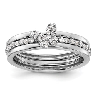 High-Quality Sterling Silver Rhodium-Plated CZ Butterfly Ring Set - Affordable 3-Piece