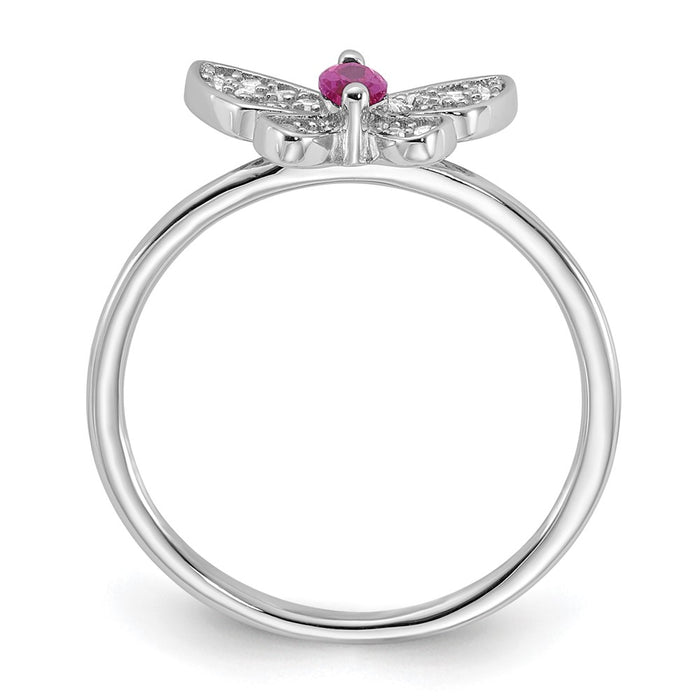 Exclusive Rhodium-Plated Sterling Silver Butterfly Ring | Stylish Red & White CZ Accents-2
