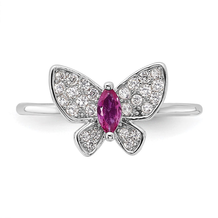 Shop Stylish Rhodium-Plated Sterling Silver Butterfly Ring with CZ - Affordable Elegance-4