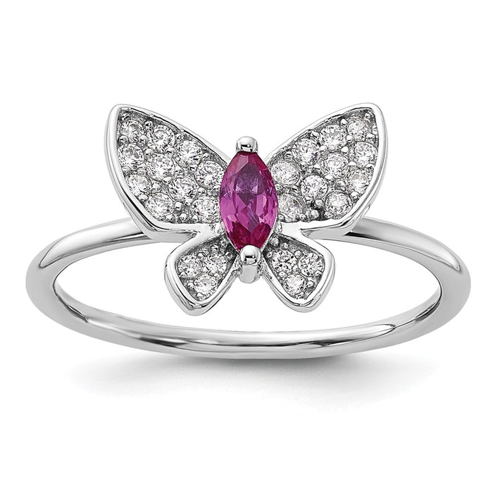 Shop Stylish Rhodium-Plated Sterling Silver Butterfly Ring with CZ - Affordable Elegance-1