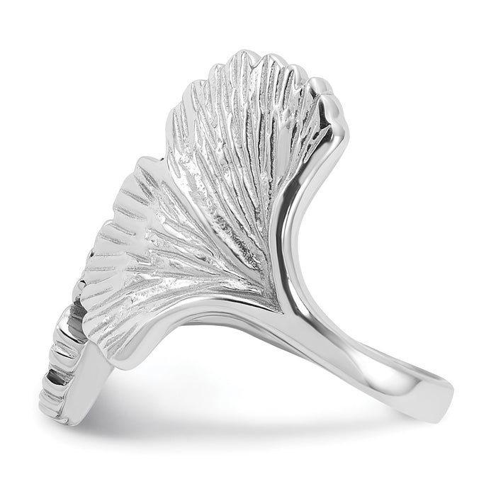 Order Stylish Polished Ginkgo Leaf Ring in Rhodium-Plated Silver - Affordable Elegance-3