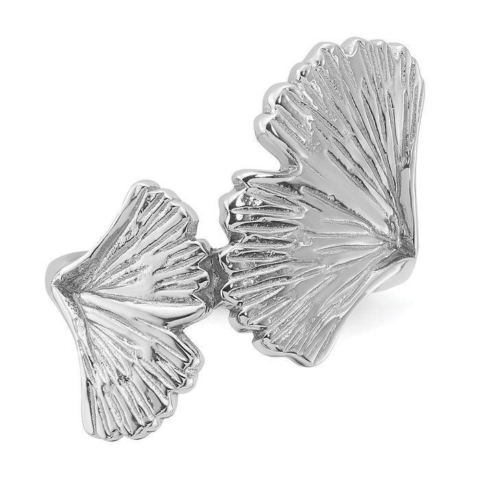 Order Stylish Polished Ginkgo Leaf Ring in Rhodium-Plated Silver - Affordable Elegance-4