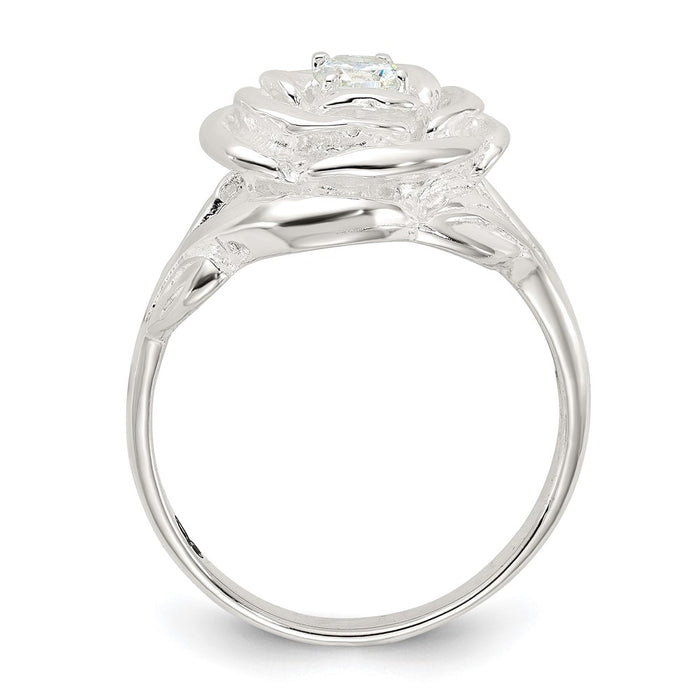 Buy Stylish Polished Sterling Silver CZ Floral Rose Ring - Affordable Elegance-2