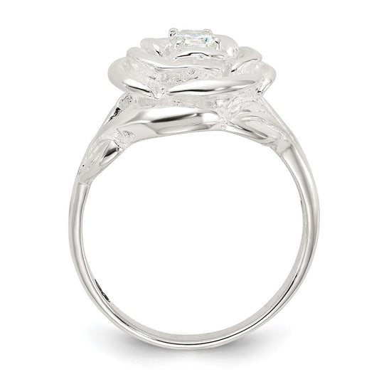 Exclusive Polished Sterling Silver CZ Floral Rose Ring - Stylish & Affordable