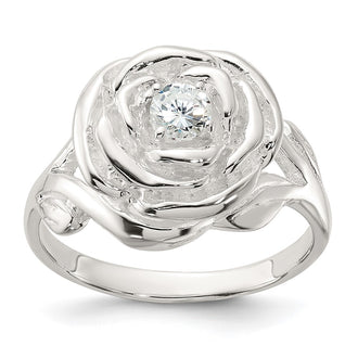 Exclusive Polished Sterling Silver CZ Floral Rose Ring - Stylish Design, Affordable Price