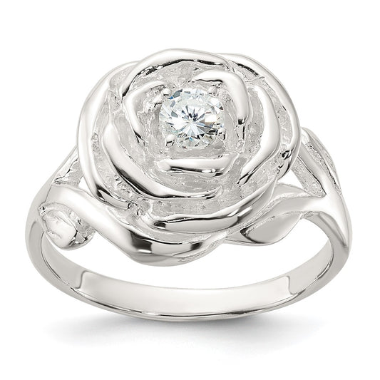 Buy Stylish Polished Sterling Silver CZ Floral Rose Ring - Affordable Elegance