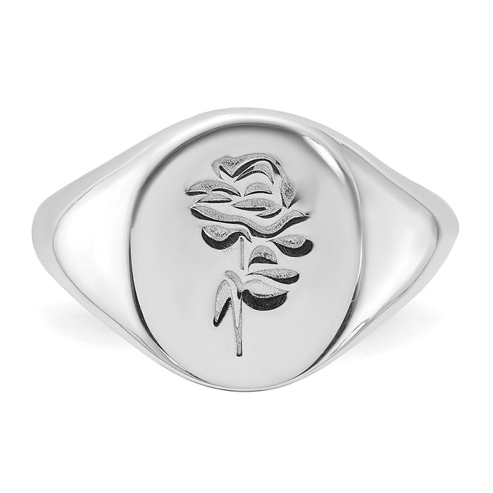 Exclusive Polished Rose Signet Ring - Rhodium-Plated Sterling Silver, Stylish Design-4