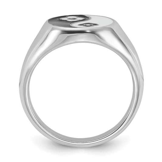 Shop Stylish Rhodium-Plated Sterling Silver Enamel Yin Yang Ring with CZ Accents
