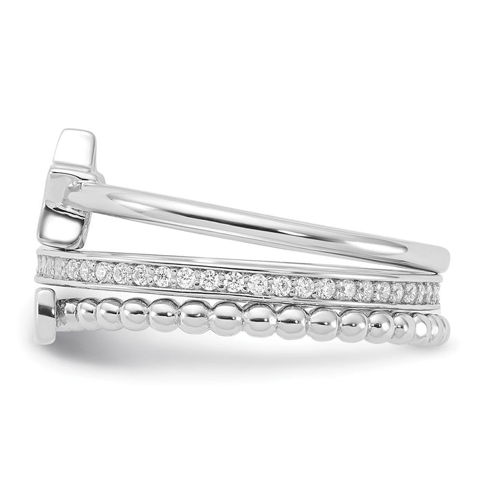 Buy Exclusive Rhodium-Plated Sterling Silver 3-Piece CZ Star Ring Set - Stylish!-3