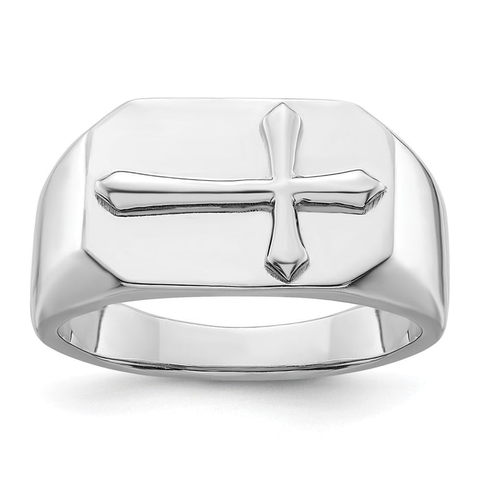 Buy Stylish Polished Cross Ring - Rhodium-Plated Sterling Silver, Affordable Quality-1