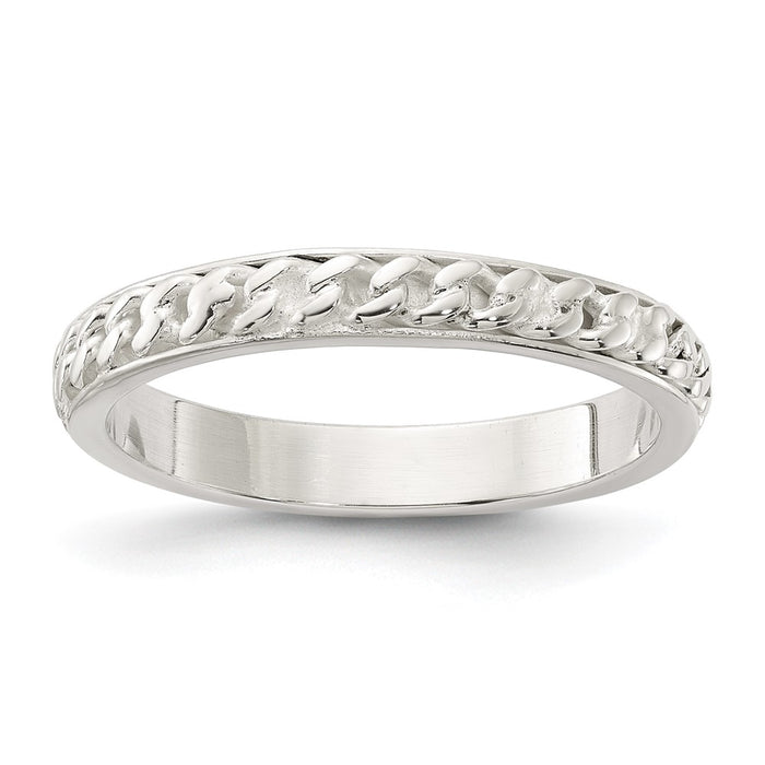 High-Quality 3mm Sterling Silver Band with Stylish Inlay Chain Design-1